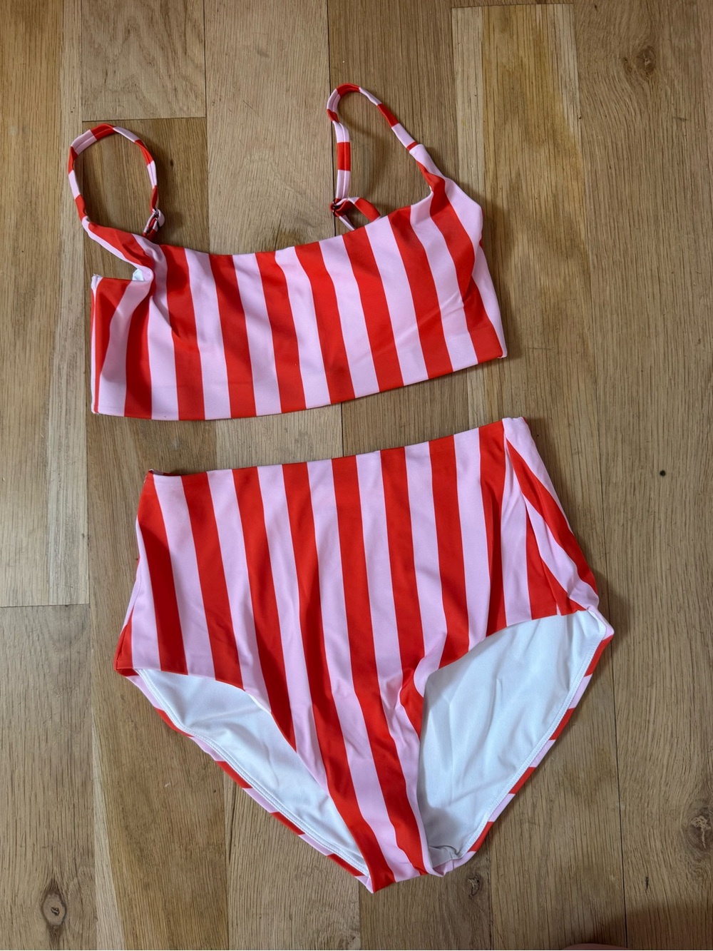 Hanna Andersson Red and Pink Striped High-Waist Bikini